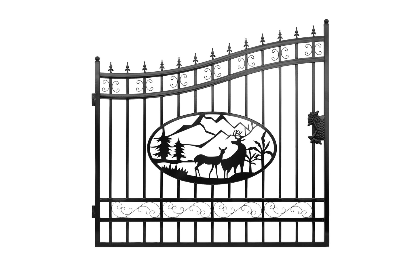 EMC 16 ft. Wrought Iron Driveway Gate - Deer Design, Heavy-Duty