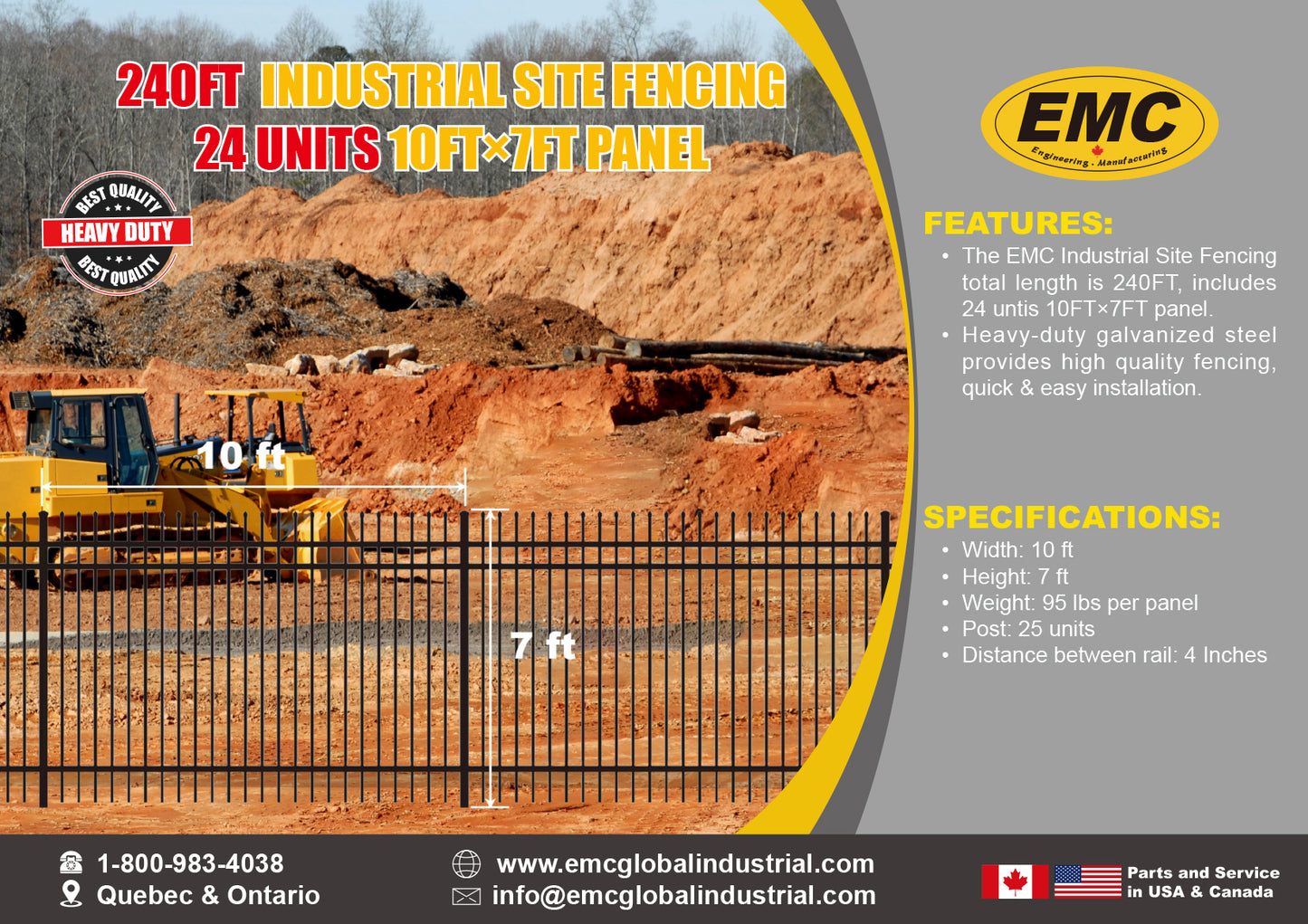 EMC 240FT Industrial Site Fencing 10’×7’ (24 Panels)