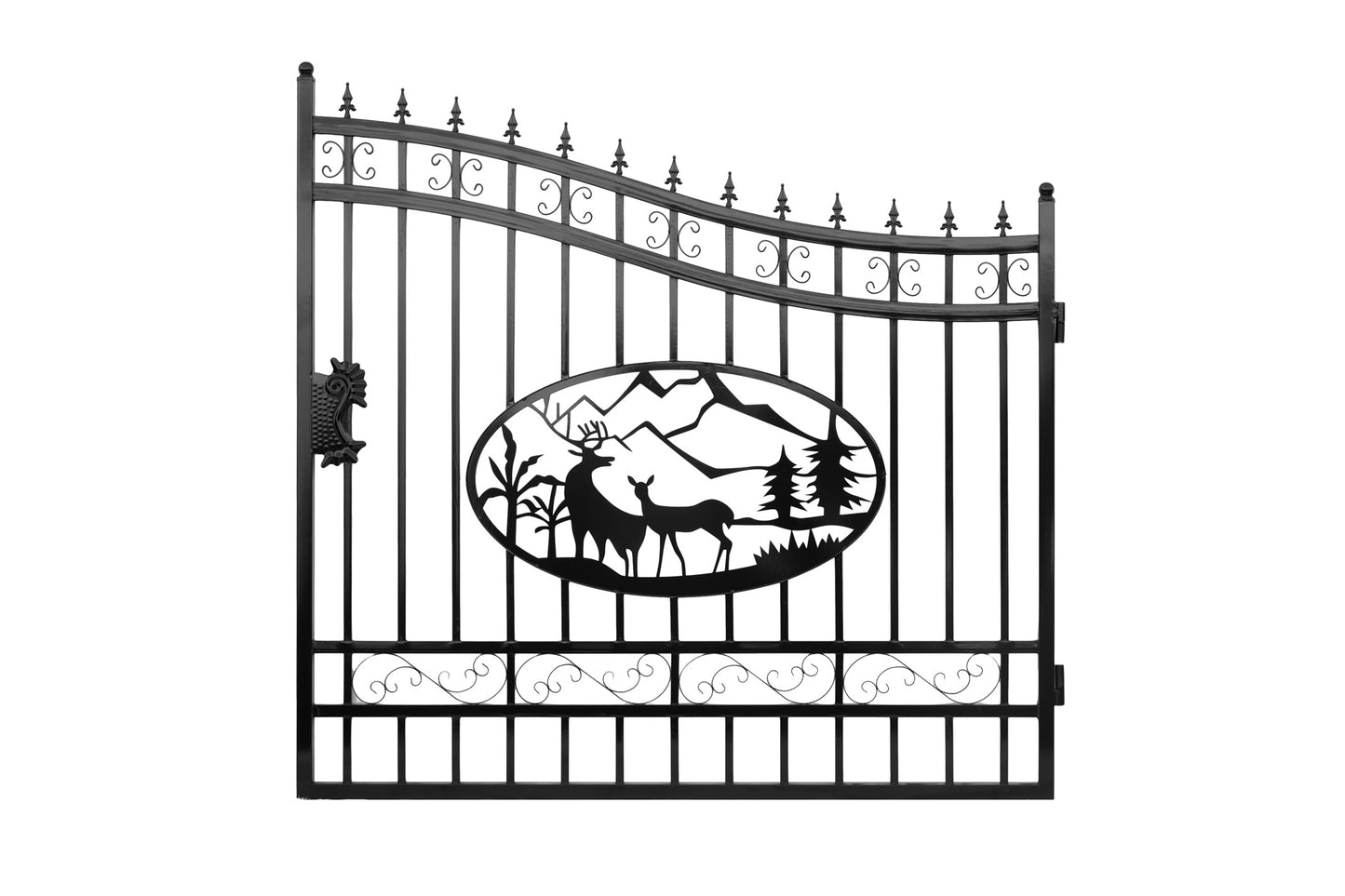 EMC 16 ft. Wrought Iron Driveway Gate - Deer Design, Heavy-Duty