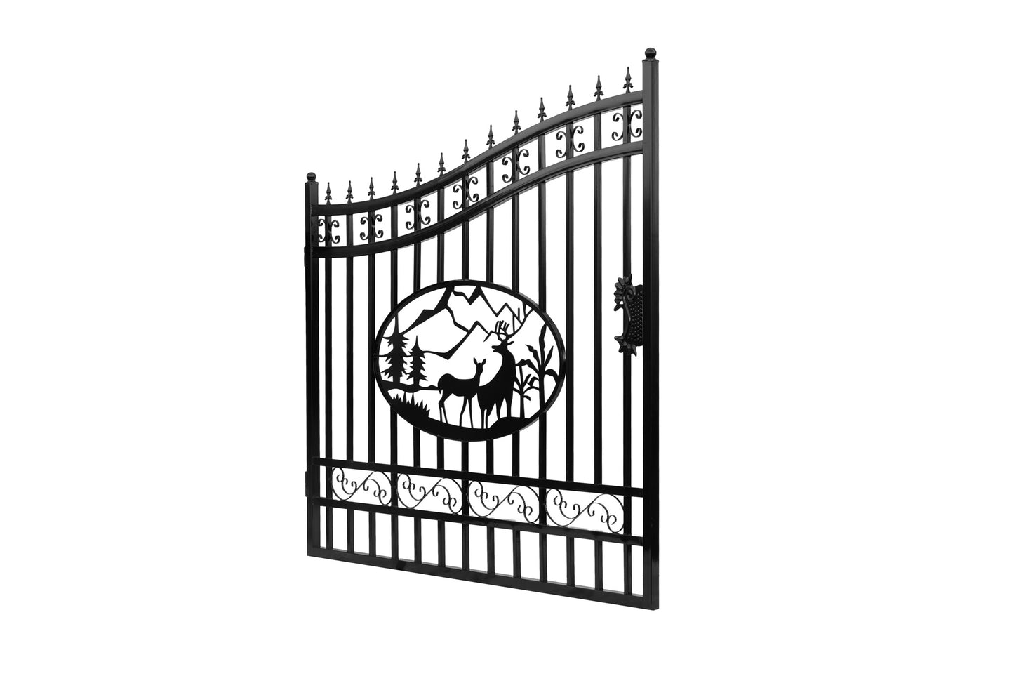 EMC 16 ft. Wrought Iron Driveway Gate - Deer Design, Heavy-Duty