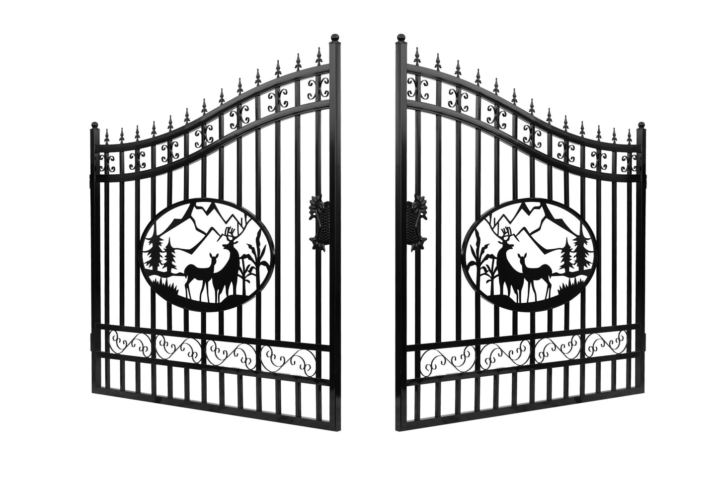 EMC 16 ft. Wrought Iron Driveway Gate - Deer Design, Heavy-Duty