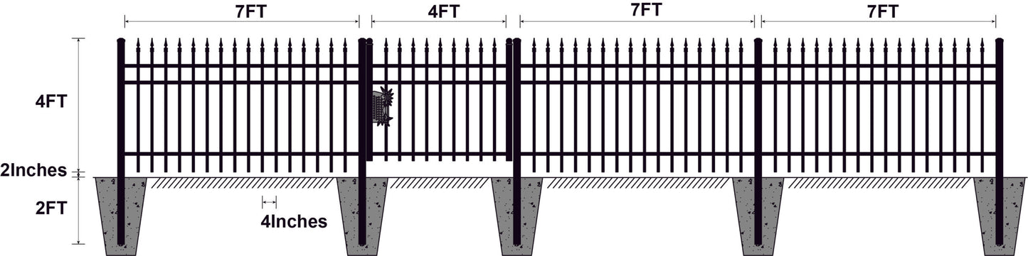 EMC 144FT 7’×4′ Sharp Top Industrial Ornamental Fencing Line - 20 Panels & 2 Gate