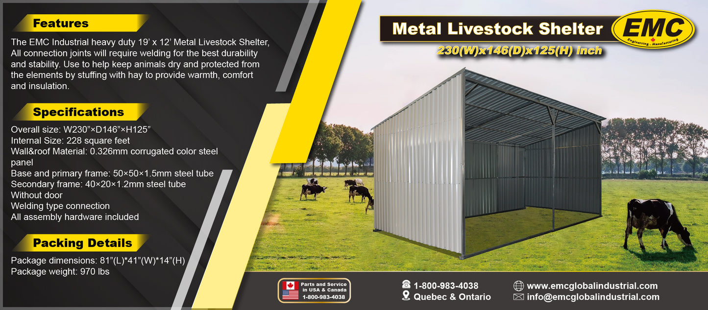 EMC Metal Livestock Shelter (19’ x 12’)