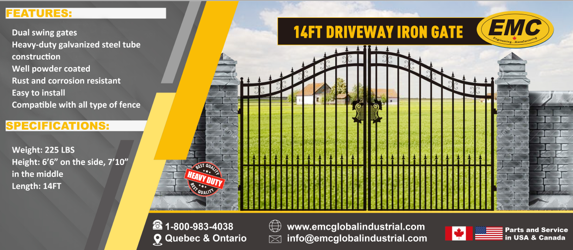 EMC 14 ft. Wrought Iron Driveway Gate - Arrow Design, Heavy-Duty