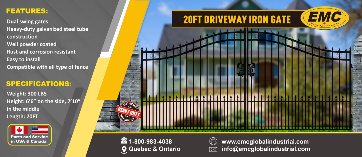 20 ft. Wrought Iron Driveway Gate - Arrow Design, Heavy-Duty