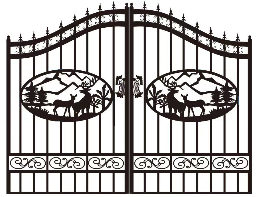 20 ft. Wrought Iron Driveway Gate - Deer Design, Heavy-Duty