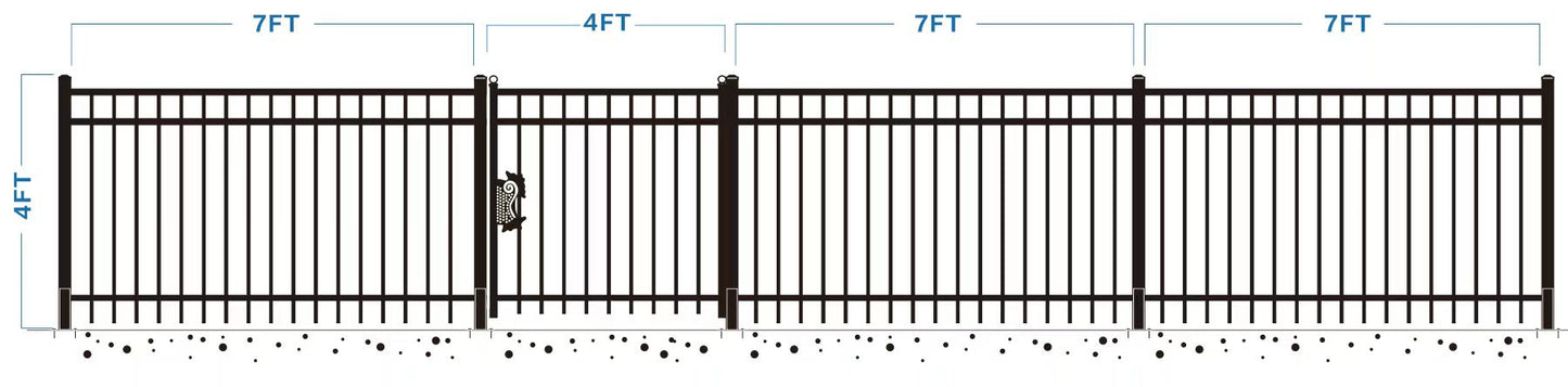 EMC 144FT 7’×4′ Flat Top Industrial Ornamental Fencing Line - 20 Panels & 2 Gate