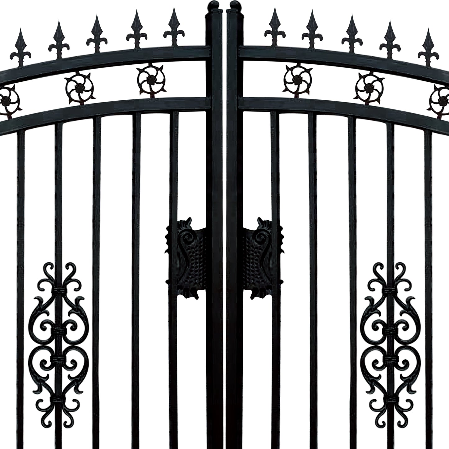 EMC 14 ft. Wrought Iron Driveway Gate - Flower Design, Heavy-Duty