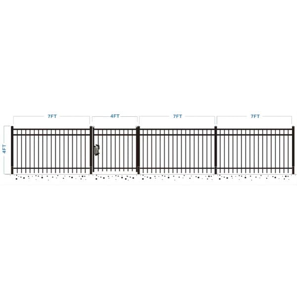 EMC 144FT 7’×4′ Flat Top Industrial Ornamental Fencing Line - 20 Panels & 2 Gate