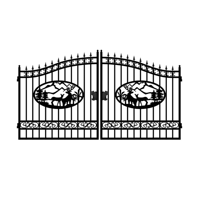 EMC 14 ft. Wrought Iron Driveway Gate - Deer Design, Heavy-Duty