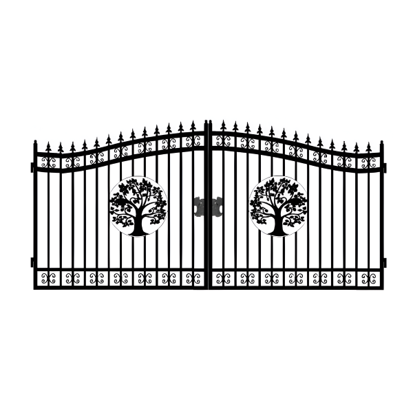 EMC 14 ft. Wrought Iron Driveway Gate - Tree Design, Heavy-Duty