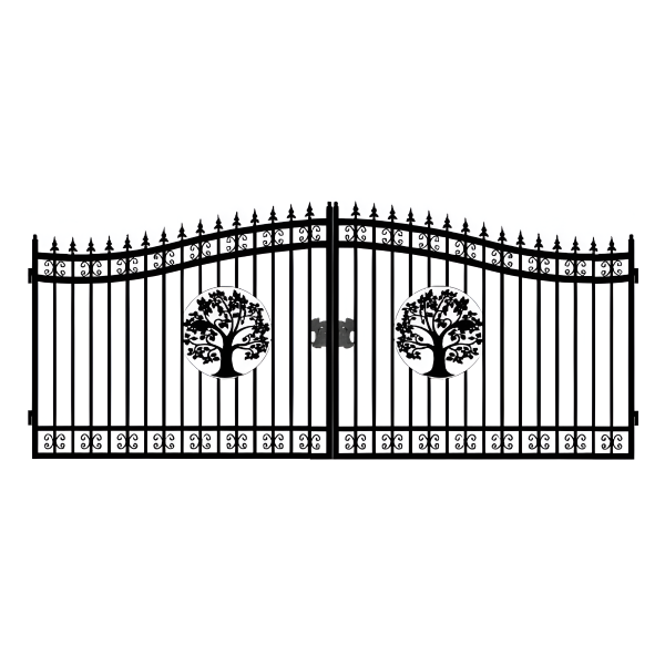 EMC 16 ft. Wrought Iron Driveway Gate - Tree Design, Heavy-Duty