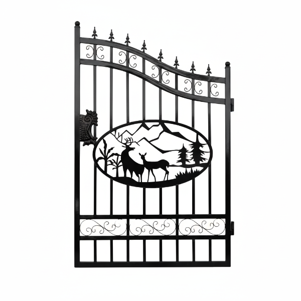 20 ft. Wrought Iron Driveway Gate - Deer Design, Heavy-Duty