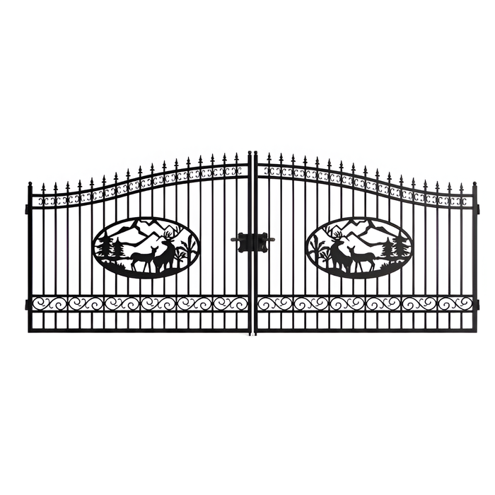 20 ft. Wrought Iron Driveway Gate - Deer Design, Heavy-Duty