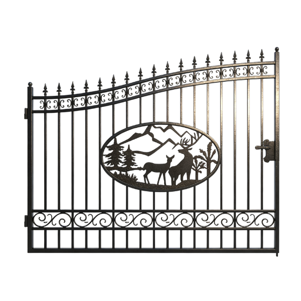 20 ft. Wrought Iron Driveway Gate - Deer Design, Heavy-Duty
