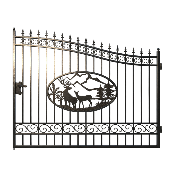 20 ft. Wrought Iron Driveway Gate - Deer Design, Heavy-Duty