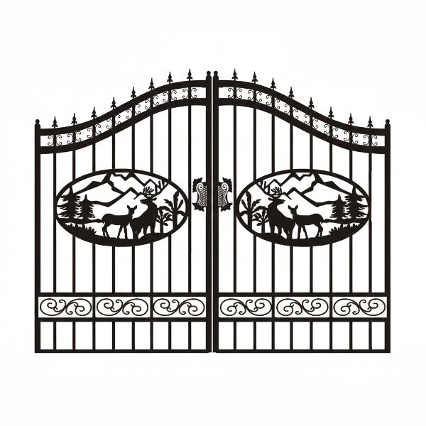 20 ft. Wrought Iron Driveway Gate - Deer Design, Heavy-Duty