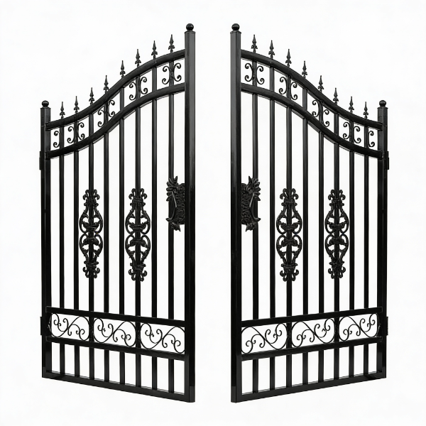 EMC 20 ft. Wrought Iron Driveway Gate - Flower Design, Heavy-Duty