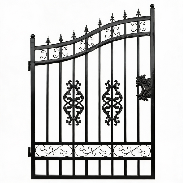 EMC 20 ft. Wrought Iron Driveway Gate - Flower Design, Heavy-Duty
