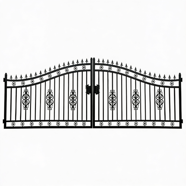 EMC 20 ft. Wrought Iron Driveway Gate - Flower Design, Heavy-Duty