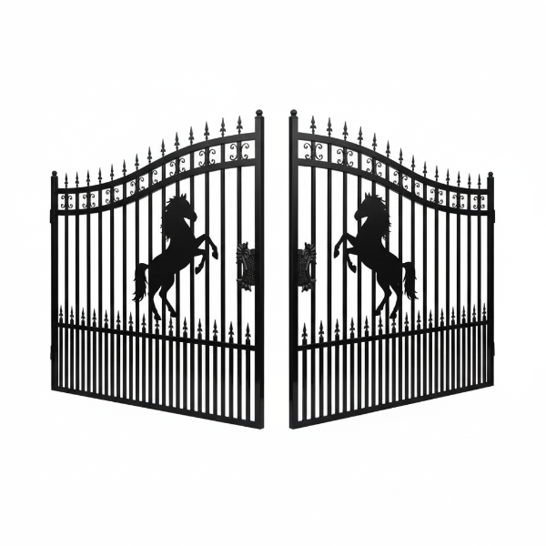 20 ft. Wrought Iron Driveway Gate - Horse Design, Heavy-Duty