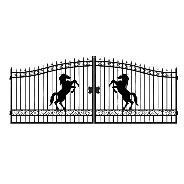 20 ft. Wrought Iron Driveway Gate - Horse Design, Heavy-Duty
