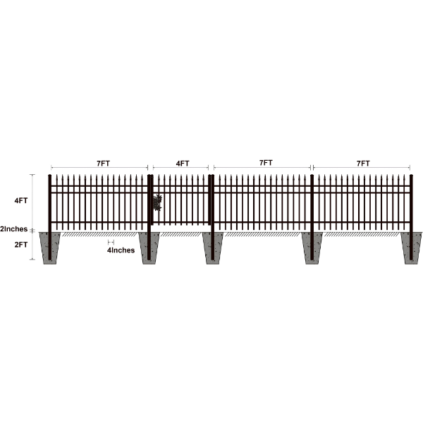 EMC 144FT 7’×4′ Sharp Top Industrial Ornamental Fencing Line - 20 Panels & 2 Gate