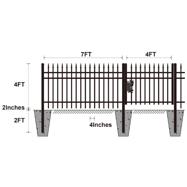 EMC 144FT 7’×4′ Sharp Top Industrial Ornamental Fencing Line - 20 Panels & 2 Gate