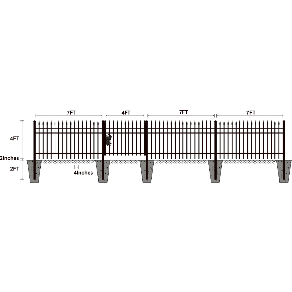 EMC 284FT 7’×4′ Sharp Top Industrial Ornamental Fencing Line - 40 Panels & 2 Gate
