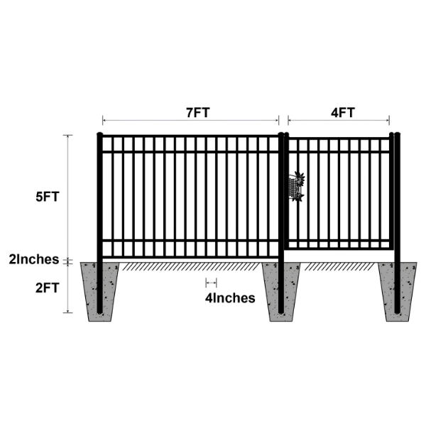 EMC 144FT 7’×5′ Flat Top Industrial Ornamental Fencing Line - 20 Panels & 2 Gate