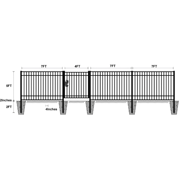 EMC 144FT 7’×5′ Flat Top Industrial Ornamental Fencing Line - 20 Panels & 2 Gate