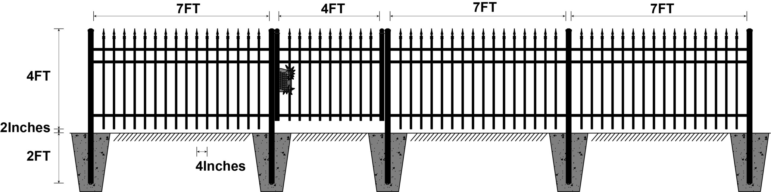 EMC 144FT 7’×4′ Sharp Top Industrial Ornamental Fencing Line - 20 Panels & 2 Gate
