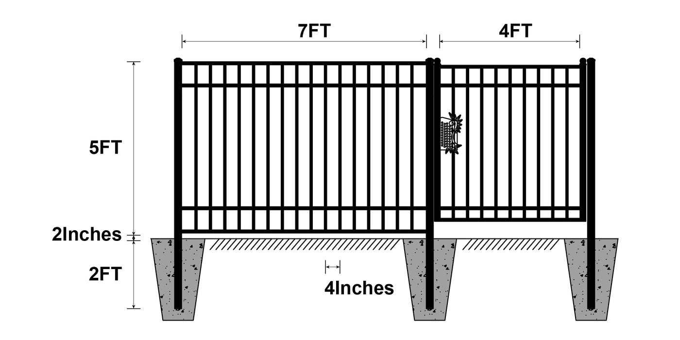 EMC 144FT 7’×5′ Flat Top Industrial Ornamental Fencing Line - 20 Panels & 2 Gate