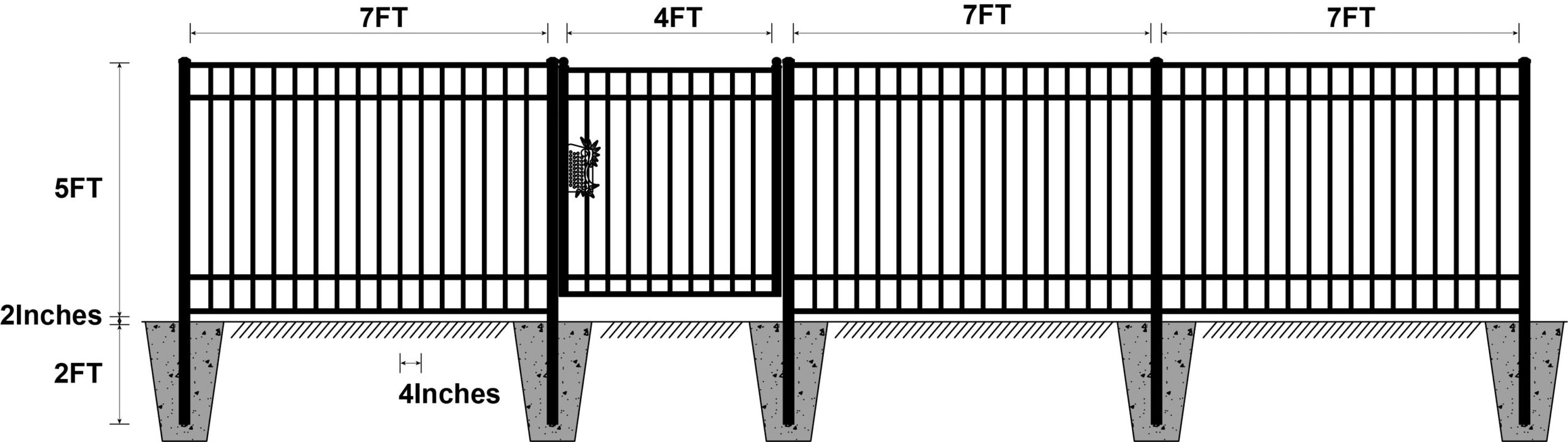 EMC 144FT 7’×5′ Flat Top Industrial Ornamental Fencing Line - 20 Panels & 2 Gate