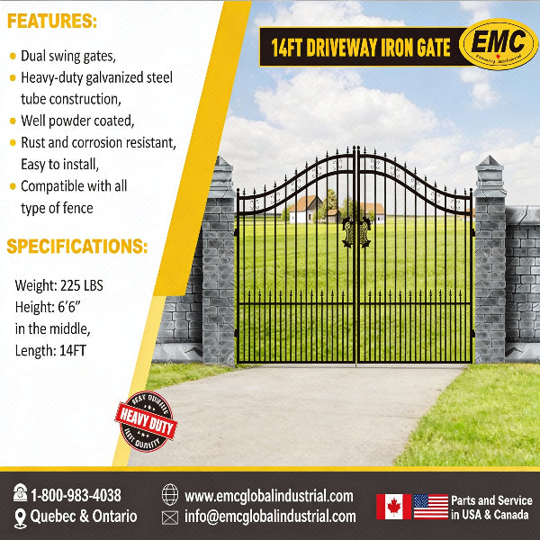 EMC 14 ft. Wrought Iron Driveway Gate - Arrow Design, Heavy-Duty