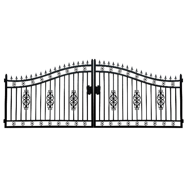 EMC 14 ft. Wrought Iron Driveway Gate - Flower Design, Heavy-Duty
