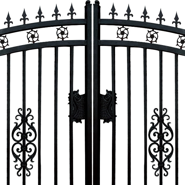 EMC 14 ft. Wrought Iron Driveway Gate - Flower Design, Heavy-Duty