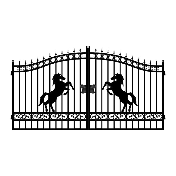 EMC 14 ft. Wrought Iron Driveway Gate - Horse Design, Heavy-Duty