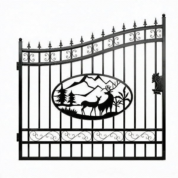 EMC 16 ft. Wrought Iron Driveway Gate - Deer Design, Heavy-Duty