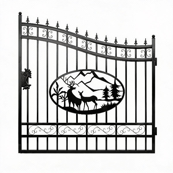 EMC 16 ft. Wrought Iron Driveway Gate - Deer Design, Heavy-Duty