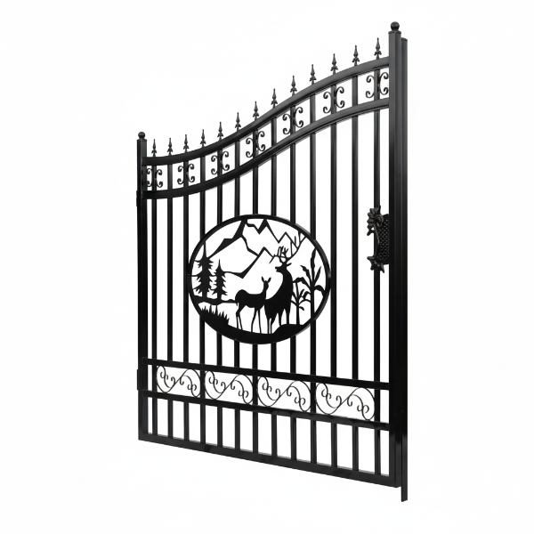 EMC 16 ft. Wrought Iron Driveway Gate - Deer Design, Heavy-Duty