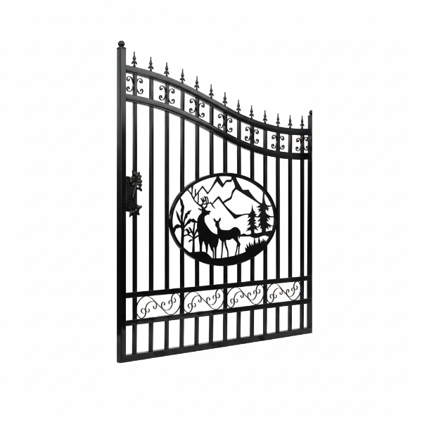 EMC 16 ft. Wrought Iron Driveway Gate - Deer Design, Heavy-Duty