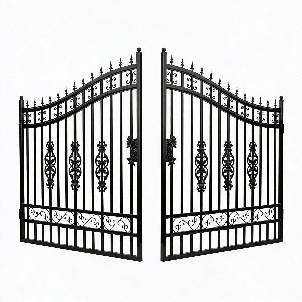 EMC 16 ft. Wrought Iron Driveway Gate - Flower Design, Heavy-Duty