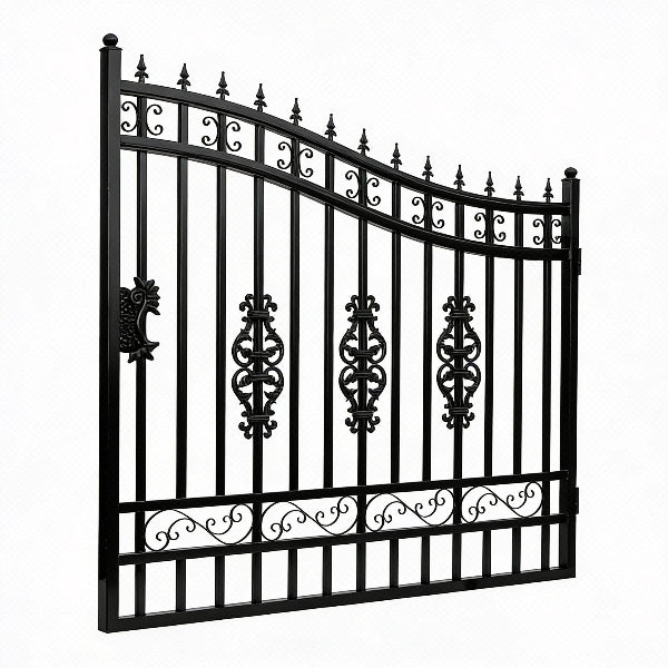 EMC 16 ft. Wrought Iron Driveway Gate - Flower Design, Heavy-Duty