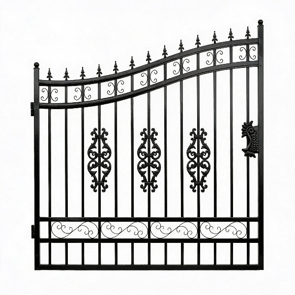 EMC 16 ft. Wrought Iron Driveway Gate - Flower Design, Heavy-Duty