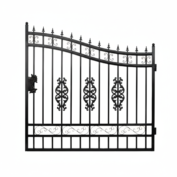 EMC 16 ft. Wrought Iron Driveway Gate - Flower Design, Heavy-Duty