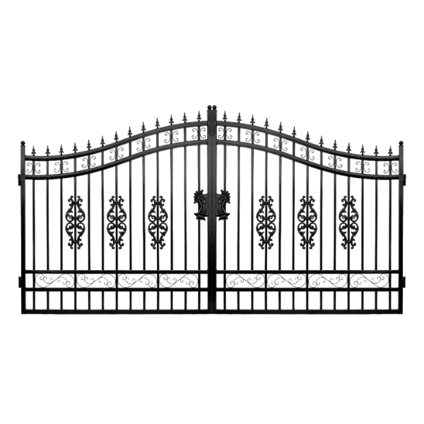 EMC 16 ft. Wrought Iron Driveway Gate - Flower Design, Heavy-Duty