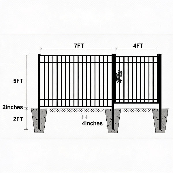 EMC 284FT 7’×5′ Flat Top Industrial Ornamental Fencing Line - 40 Panels & 2 Gate