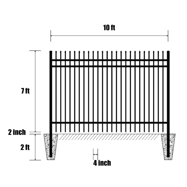 EMC Single 10’×7′ Sharp Top Industrial Ornamental Fence
