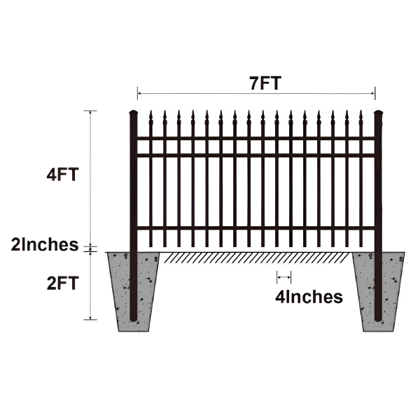 EMC Single 7’×4′ Sharp Top Industrial Ornamental Fence